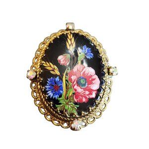 Vintage Signed W. Germany Porcelain Flower Brooch (A2212)